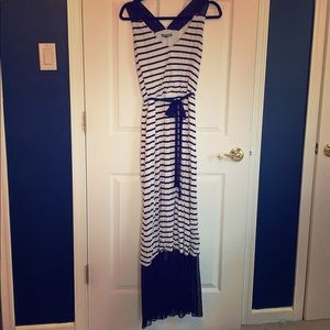 Black and white striped racer back maxi dress